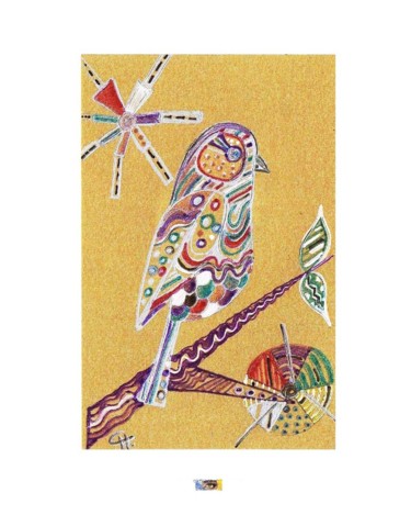 Dessin intitulée "Carte d'Art Oiseau…" par Cathart, Œuvre d'art originale, Encre