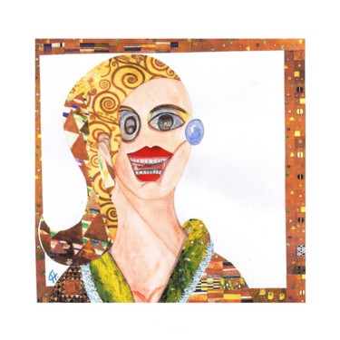 Collages titled "Portrait de femme "…" by Cathart, Original Artwork, Textiles