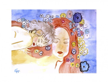 Painting titled "la mère et l enfant" by Cathart, Original Artwork, Watercolor