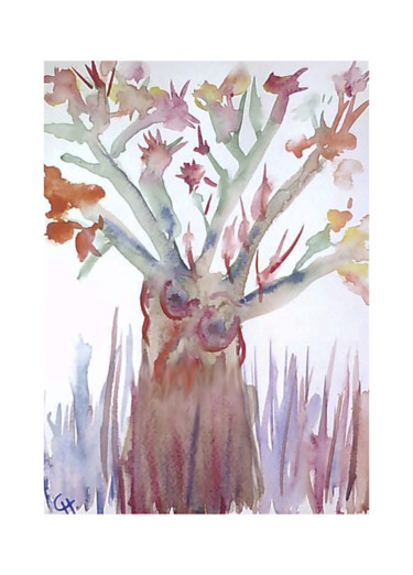 Peinture intitulée "arbre confident" par Cathart, Œuvre d'art originale, Aquarelle