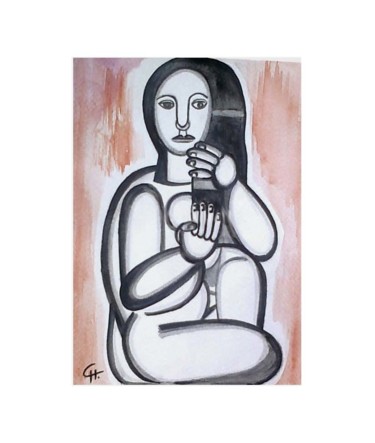 Painting titled "Vénus moderne" by Cathart, Original Artwork, Watercolor