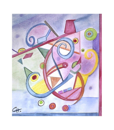 Pintura intitulada "Figures géométriques" por Cathart, Obras de arte originais, Aquarela