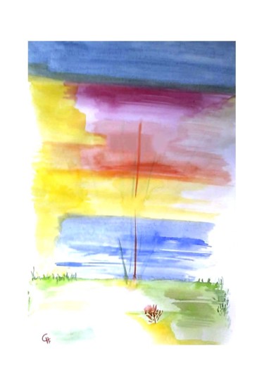 Painting titled "Paysage improbable" by Cathart, Original Artwork, Watercolor