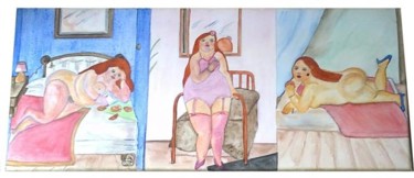 Painting titled "Triptyque les 3 fem…" by Cathart, Original Artwork