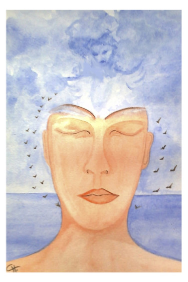 Painting titled "Un ange dans mes pe…" by Cathart, Original Artwork, Watercolor