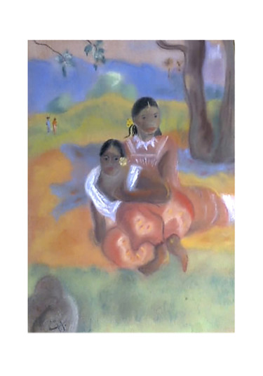 Peinture intitulée "Femmes assises sur…" par Cathart, Œuvre d'art originale, Pastel