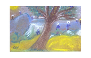 Peinture intitulée "paysage champêtre" par Cathart, Œuvre d'art originale, Pastel
