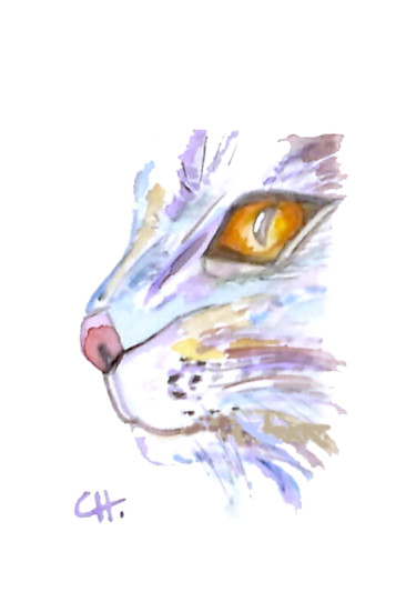 Painting titled "chat de profil 1" by Cathart, Original Artwork, Watercolor