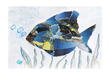 Collages intitulée "tableau "poisson" t…" par Cathart, Œuvre d'art originale, Papier