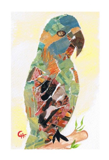 Collages intitulée "tableau "perroquet"…" par Cathart, Œuvre d'art originale, Papier