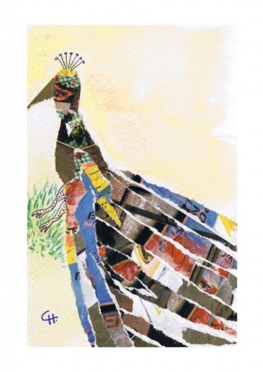 Collages intitulée "tableau "paon" tout…" par Cathart, Œuvre d'art originale, Papier