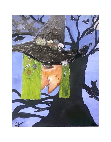 Collages intitulée "Gentille sorcière" par Cathart, Œuvre d'art originale, Papier