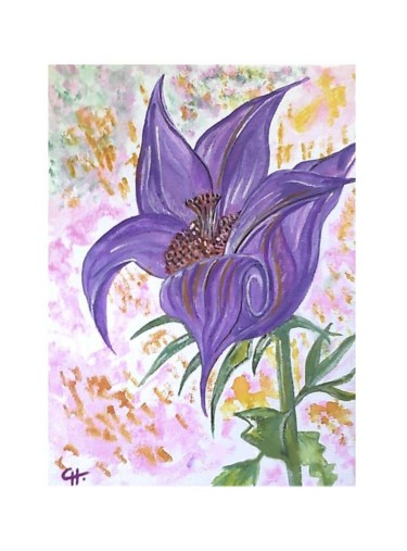 Peinture intitulée "Fleur mauve" par Cathart, Œuvre d'art originale, Aquarelle