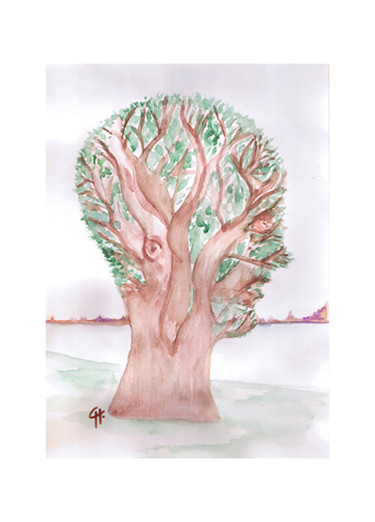 Painting titled "L'arbre tête" by Cathart, Original Artwork, Watercolor