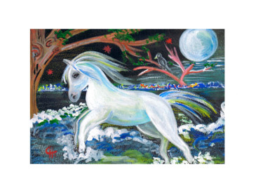 Painting titled "le cheval blanc" by Cathart, Original Artwork, Pastel