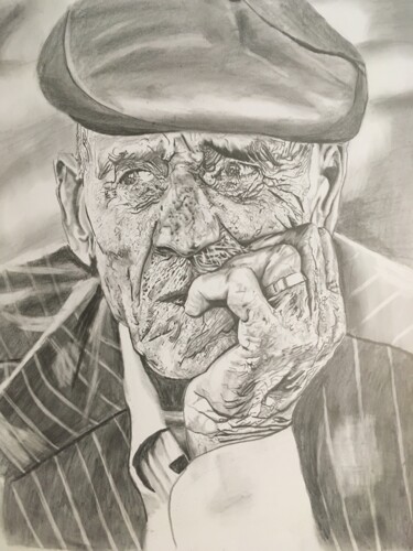 Drawing titled "vieil homme" by Cathelin, Original Artwork, Pencil