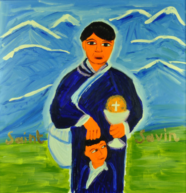Painting titled "Saint Savin" by Catherine Albrech, Original Artwork, Acrylic Mounted on Wood Stretcher frame