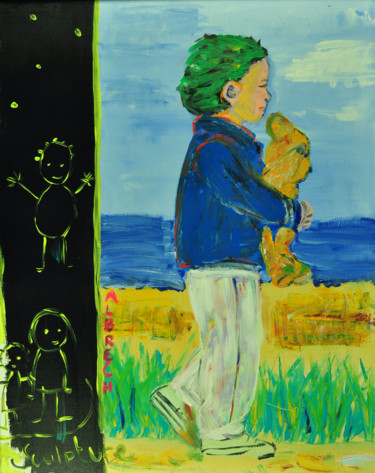 Painting titled "Le petit bonhomme" by Catherine Albrech, Original Artwork, Acrylic Mounted on Wood Stretcher frame