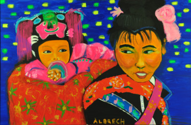Pintura titulada "L'enfance de l'art" por Catherine Albrech, Obra de arte original, Oleo Montado en Bastidor de camilla de m…