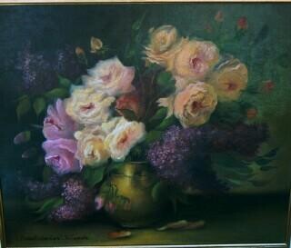 Painting titled "Copie : "Fleurs dan…" by Catherine Bantwell Huiban, Original Artwork, Oil Mounted on Wood Stretcher frame