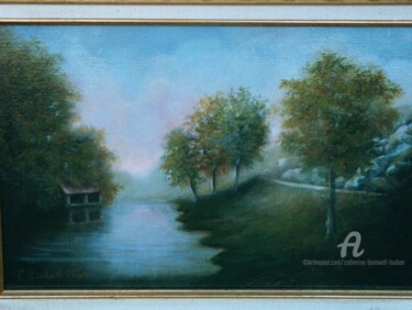 Painting titled "Le lavoir" by Catherine Bantwell Huiban, Original Artwork, Oil Mounted on Wood Stretcher frame