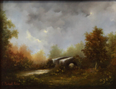 Painting titled "Le petit pont" by Catherine Bantwell Huiban, Original Artwork, Oil Mounted on Wood Stretcher frame