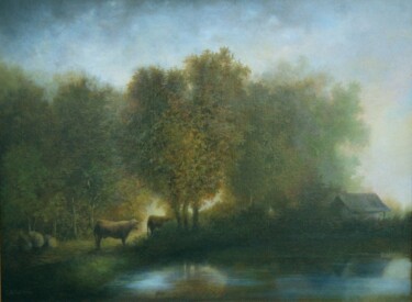 Painting titled "Paysage" by Catherine Bantwell Huiban, Original Artwork, Oil