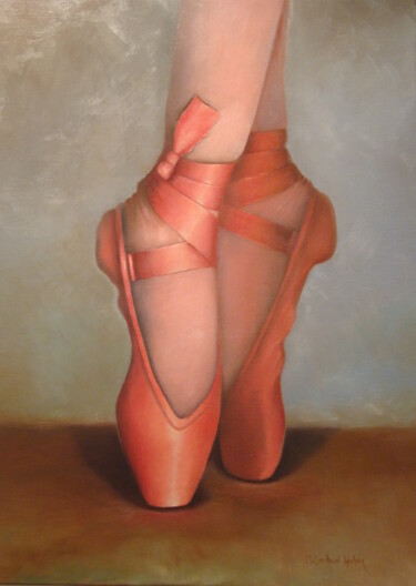 Painting titled "Les Chaussons de sa…" by Catherine Bantwell Huiban, Original Artwork, Oil Mounted on Wood Stretcher frame