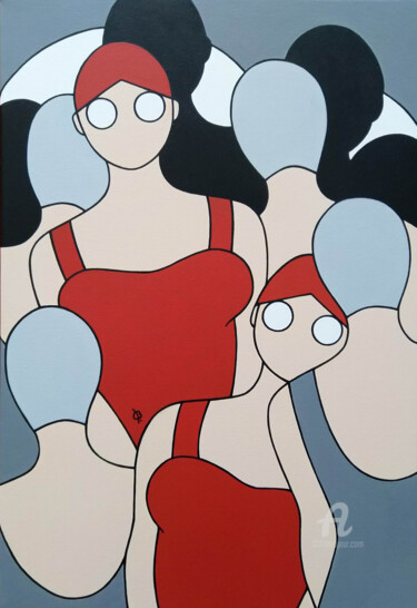 Painting titled "Swimming pool" by Catherine Bertaud, Original Artwork, Acrylic Mounted on Wood Stretcher frame