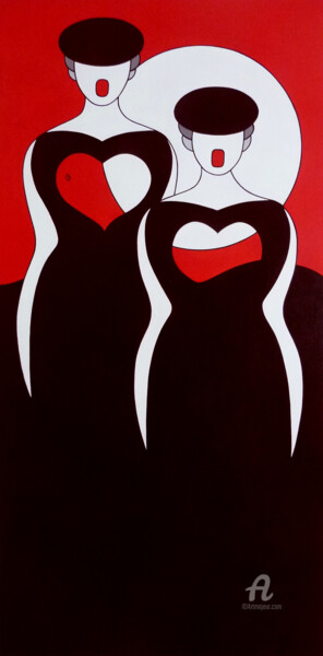 Peinture intitulée "En plein coeurs" par Catherine Bertaud, Œuvre d'art originale, Acrylique Monté sur Châssis en bois