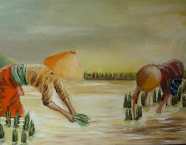 Peinture intitulée "la rizière" par Catherine Boissy, Œuvre d'art originale