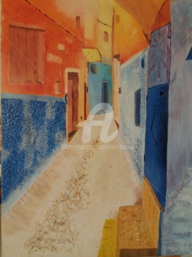 Peinture intitulée "Ruelle marocaine" par Catherine Bosser, Œuvre d'art originale, Peinture vitrail Monté sur Autre panneau…