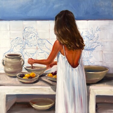 Pintura titulada "Летний ужин" por Katerina Braiko, Obra de arte original, Oleo