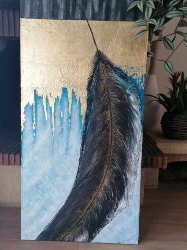 Painting titled "Plume" by Catherine Caqueret Quille, Original Artwork, Acrylic