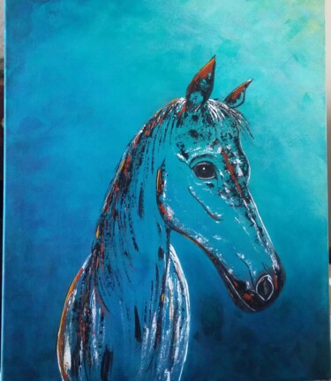 Peinture intitulée "horse blue" par Catherine Caqueret Quille, Œuvre d'art originale, Acrylique