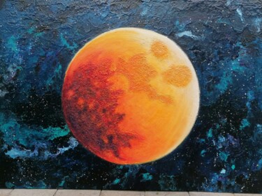 Painting titled "Full moon" by Catherine Caqueret Quille, Original Artwork, Acrylic Mounted on Wood Stretcher frame