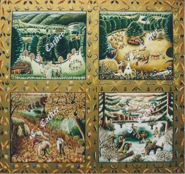 Peinture intitulée "4-saisons-art-majeu…" par Catherine  Carlier, Œuvre d'art originale, Huile