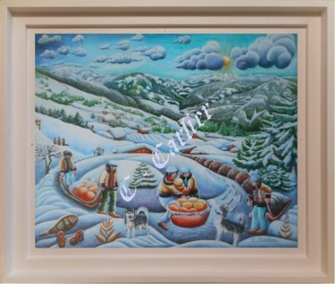 Painting titled "Les fromagers dans…" by Catherine  Carlier, Original Artwork, Oil