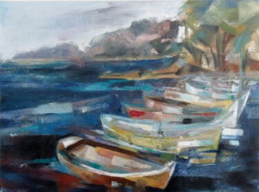 Painting titled "barques-1" by Catherine Cascio, Original Artwork, Oil