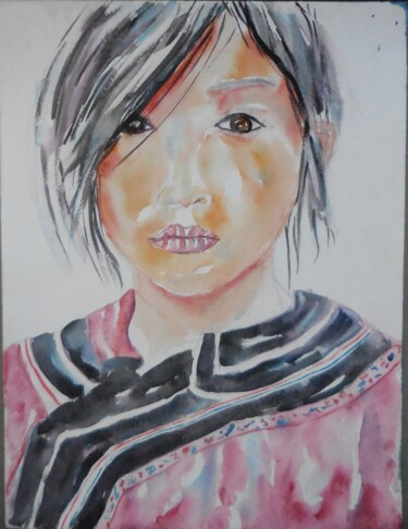 Schilderij getiteld "asiatique" door Catherine Cascio, Origineel Kunstwerk, Aquarel