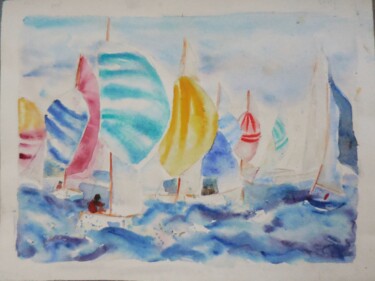 Painting titled "Voiliers" by Catherine Cascio, Original Artwork, Watercolor