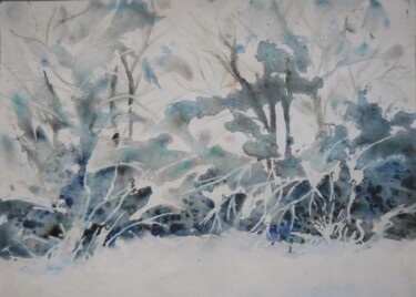 Painting titled ""Ambiance hivernale"" by Catherine Cascio, Original Artwork, Watercolor