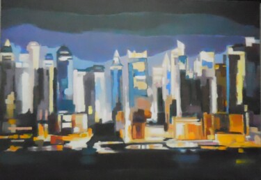 Painting titled "NY Lumières" by Catherine Cascio, Original Artwork, Oil
