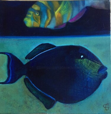 Painting titled "Fish & Fish" by Catherine Chesneau, Original Artwork, Oil