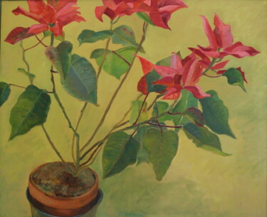 Painting titled "Poinsétia" by Catherine Chesneau, Original Artwork, Acrylic
