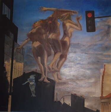 Pittura intitolato "Hommage à Magritte" da Catherine Chesneau, Opera d'arte originale, Olio