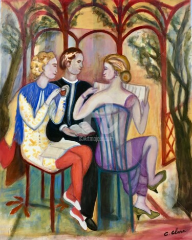 Painting titled "La conversation" by Catherine Clare, Original Artwork, Digital Painting Mounted on Aluminium