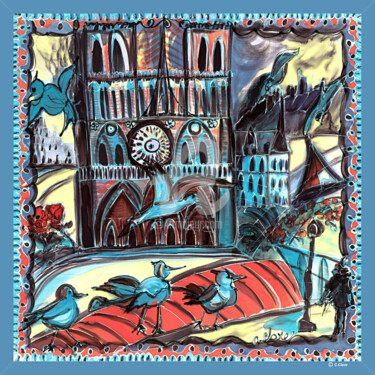 Malarstwo zatytułowany „Notre Dame de Paris” autorstwa Catherine Clare, Oryginalna praca, Malarstwo cyfrowe Zamontowany na A…