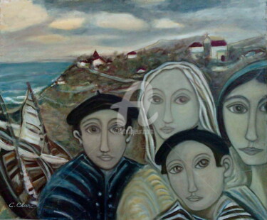 Painting titled "Famille de pêcheurs" by Catherine Clare, Original Artwork, Oil
