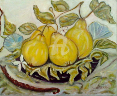 Painting titled "nature morte aux co…" by Catherine Clare, Original Artwork, Oil